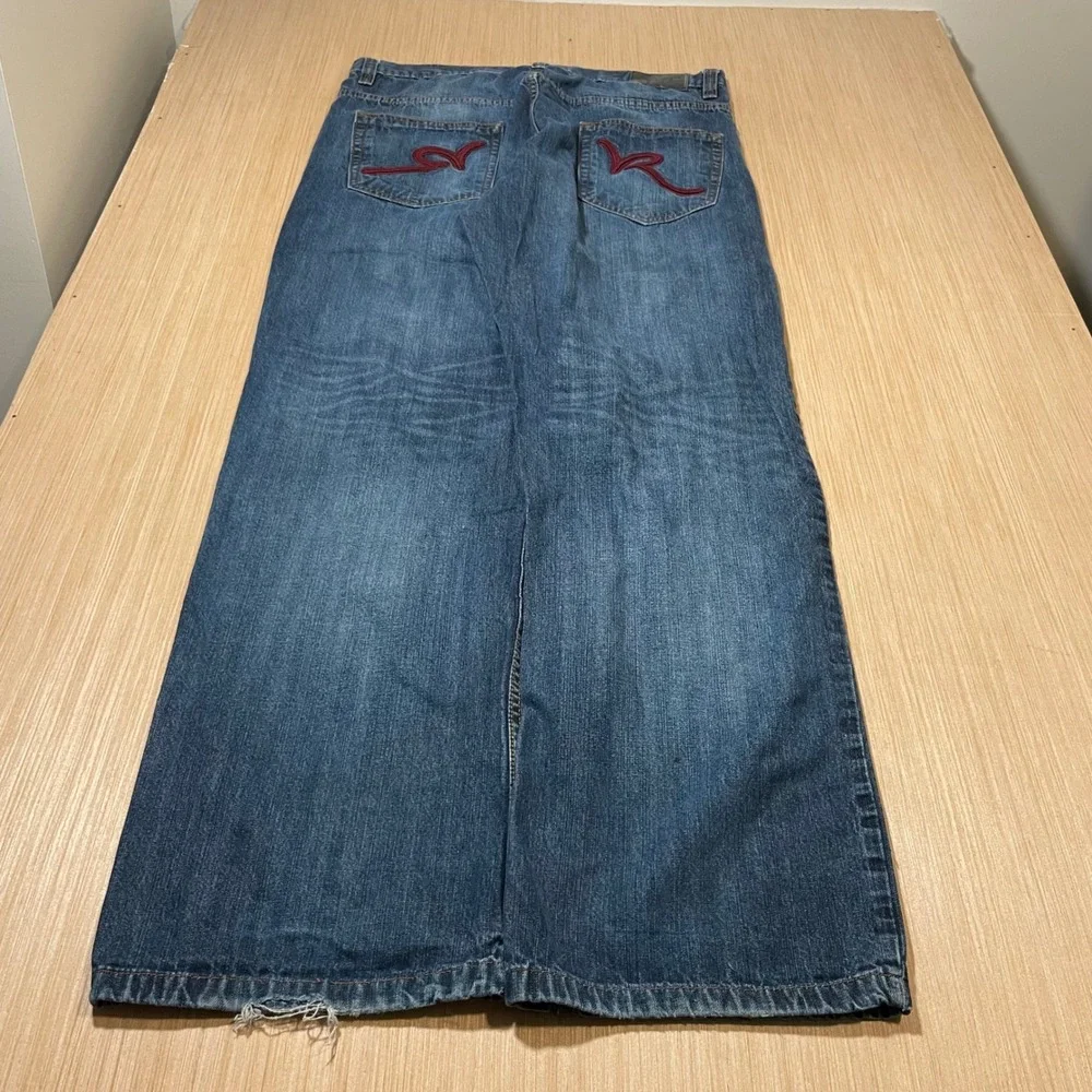 Rocawear Baggy Jeans Mens 38 Wide Leg Blue Denim Y2K Streetwear Embroidered